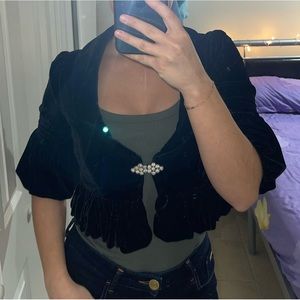 Black Velvet Cropped Blazer